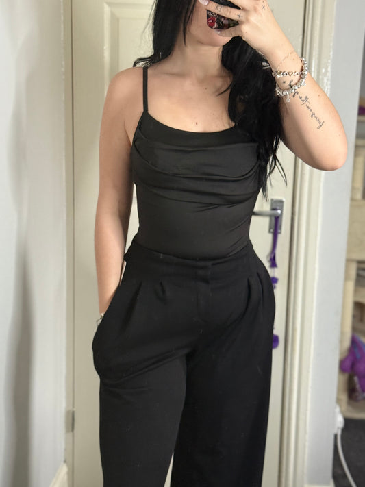 Black padded satin look bodysuit