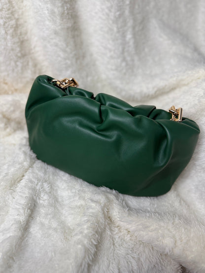 Ruched gold chain bag