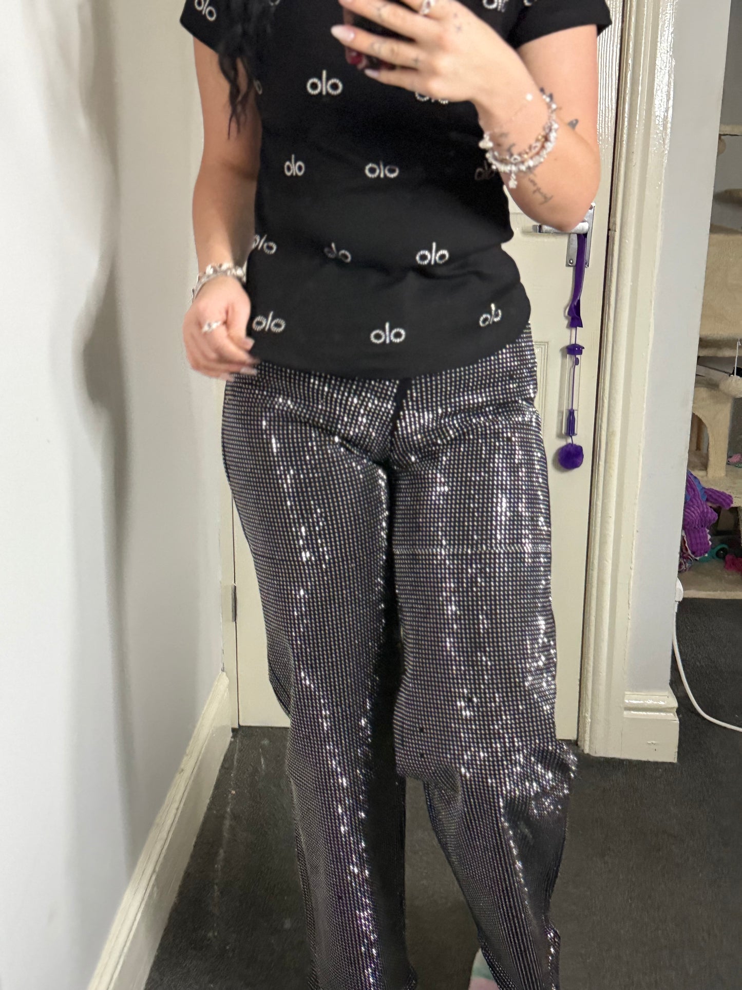 Black rhinestone jeans✨