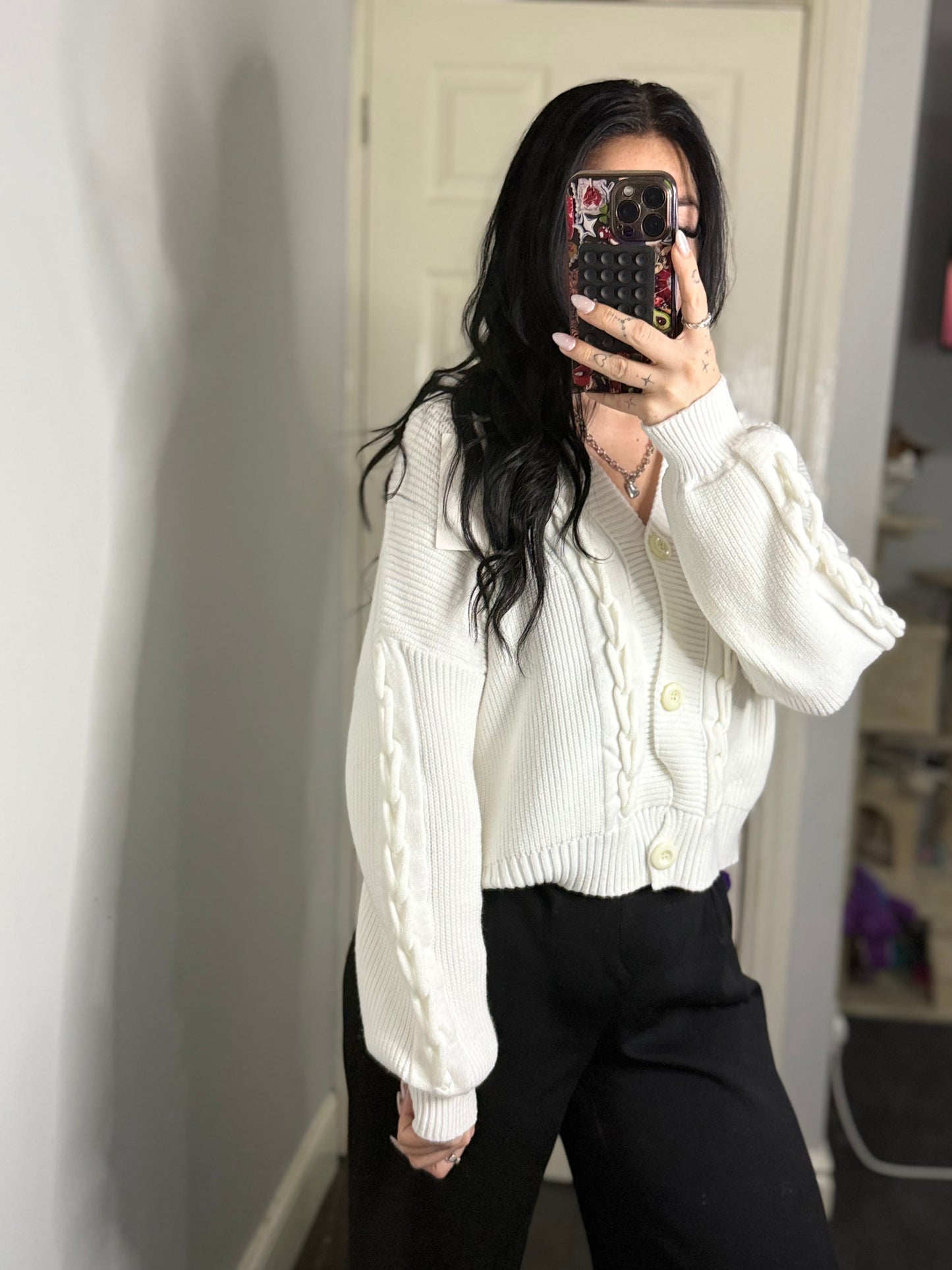 Super soft cropped buttoned braided cardigan
