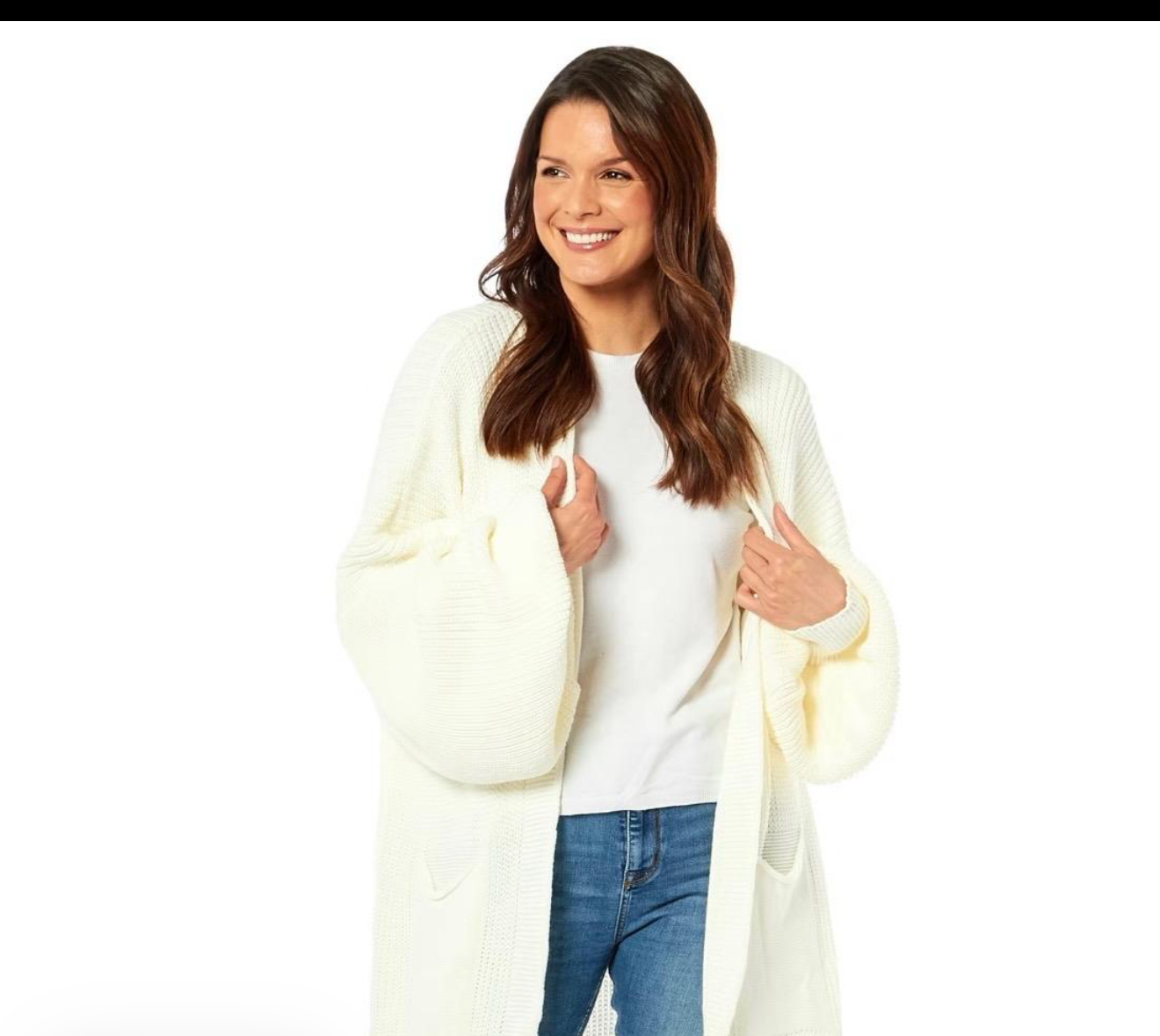 Long knitted ballon sleeve cardigan