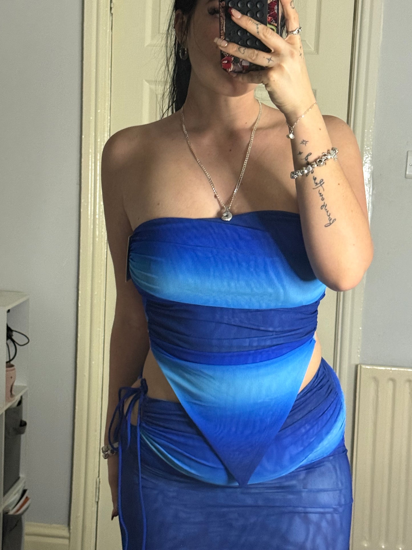Mesh tie side skirt co-ord set