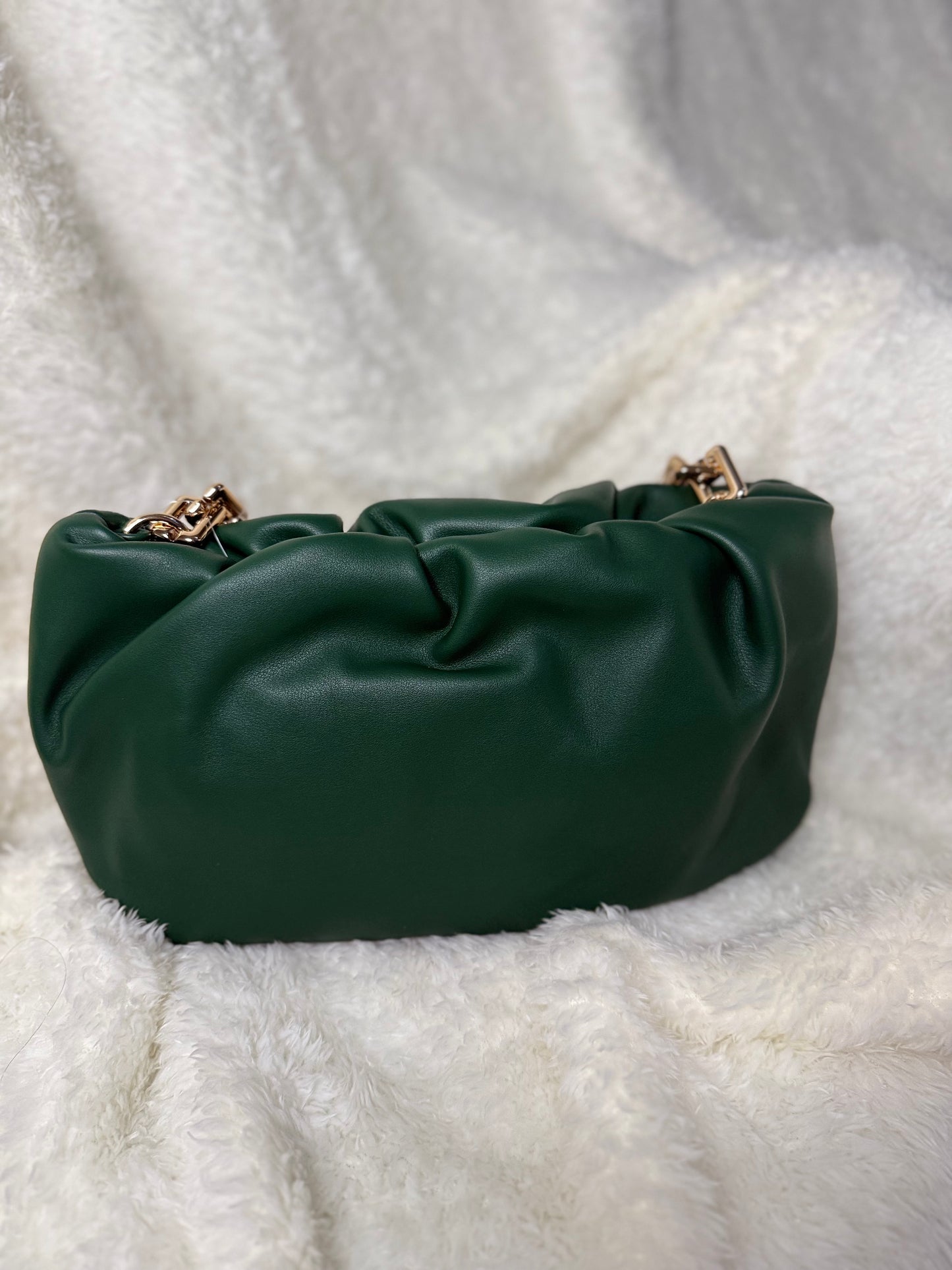 Ruched gold chain bag