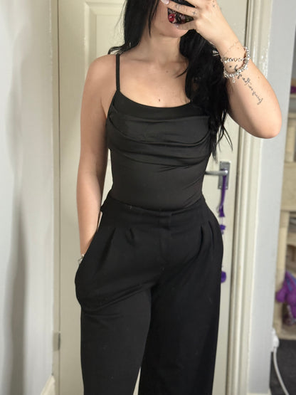 Black padded satin look bodysuit