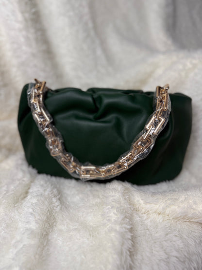 Ruched gold chain bag