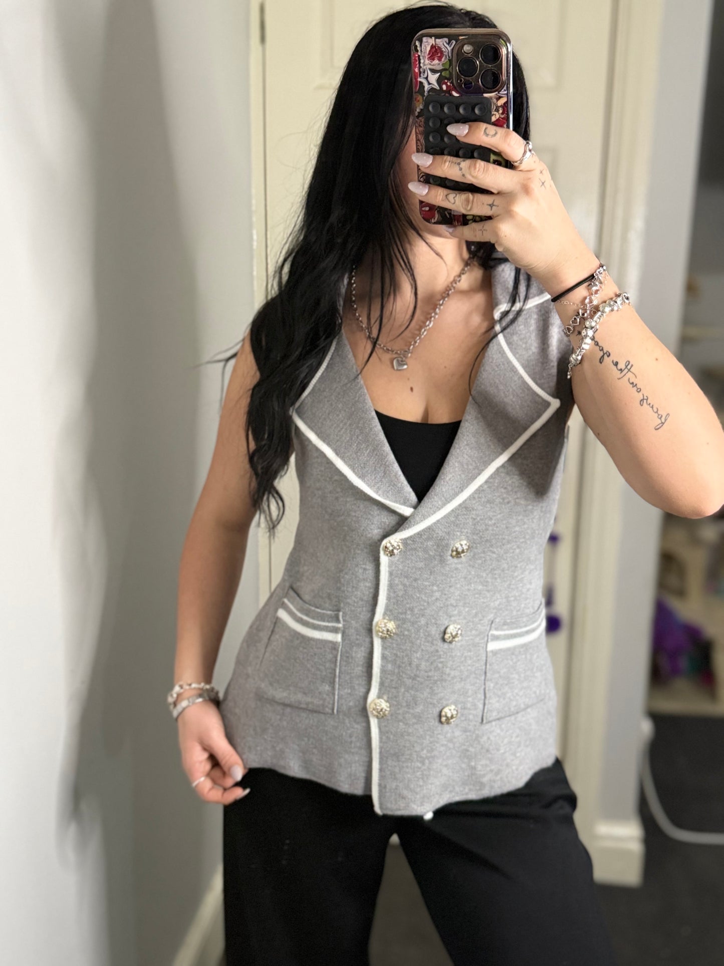 Knitted,collared gold button top