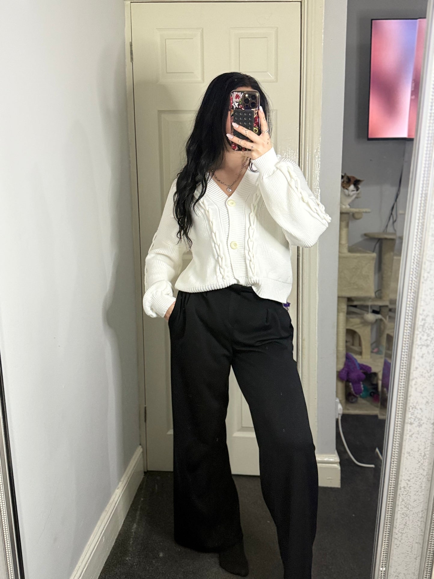 Super soft cropped buttoned braided cardigan