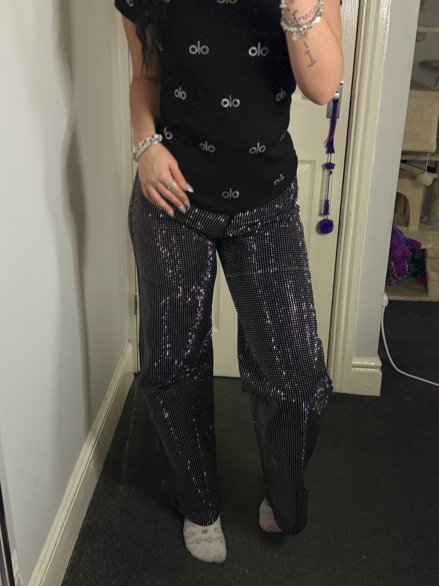Black rhinestone jeans✨