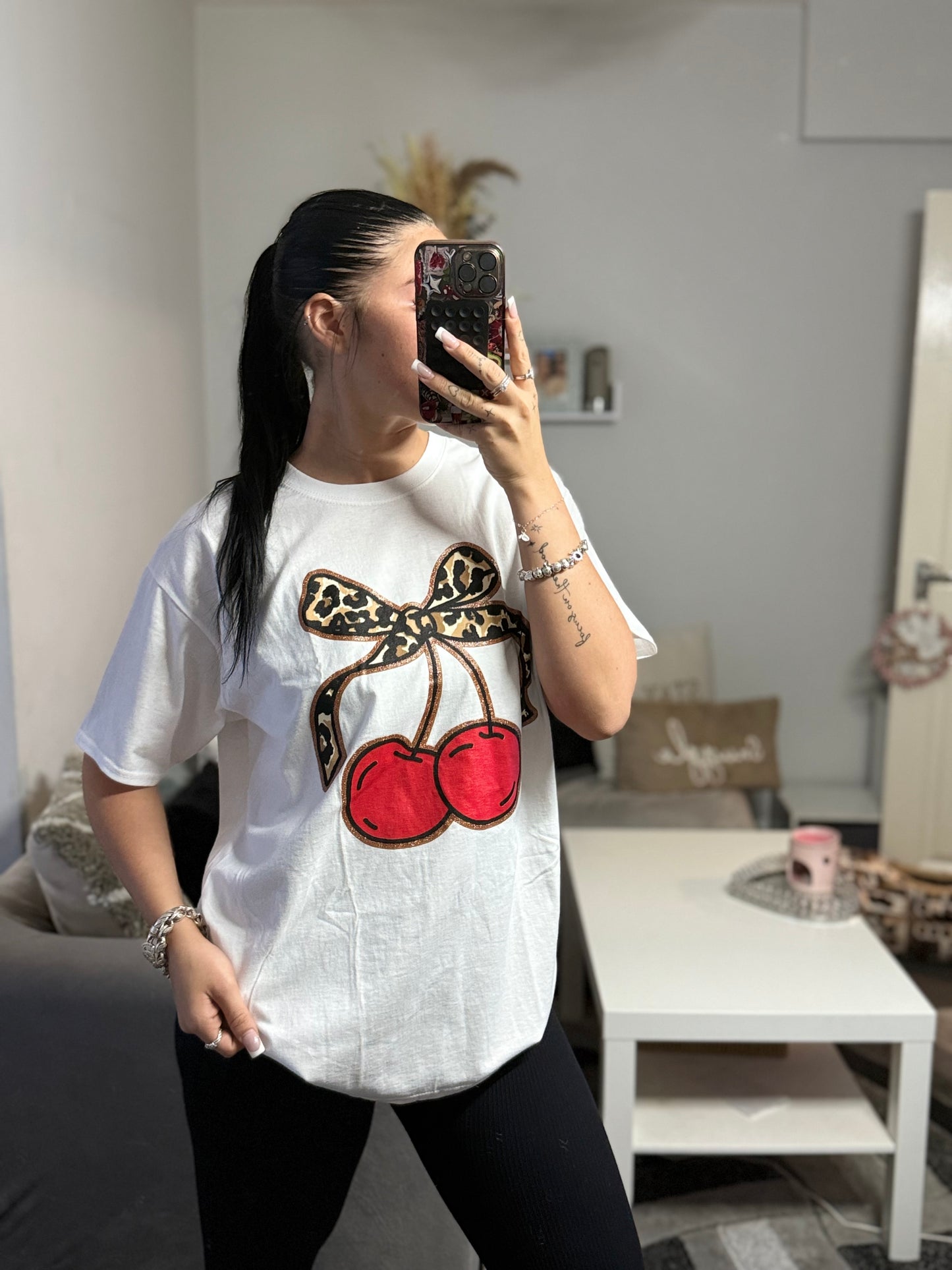 Leopard bow cherry top