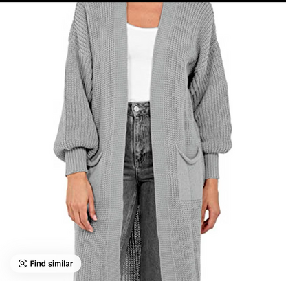 Long knitted ballon sleeve cardigan