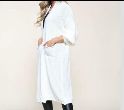 Long knitted ballon sleeve cardigan