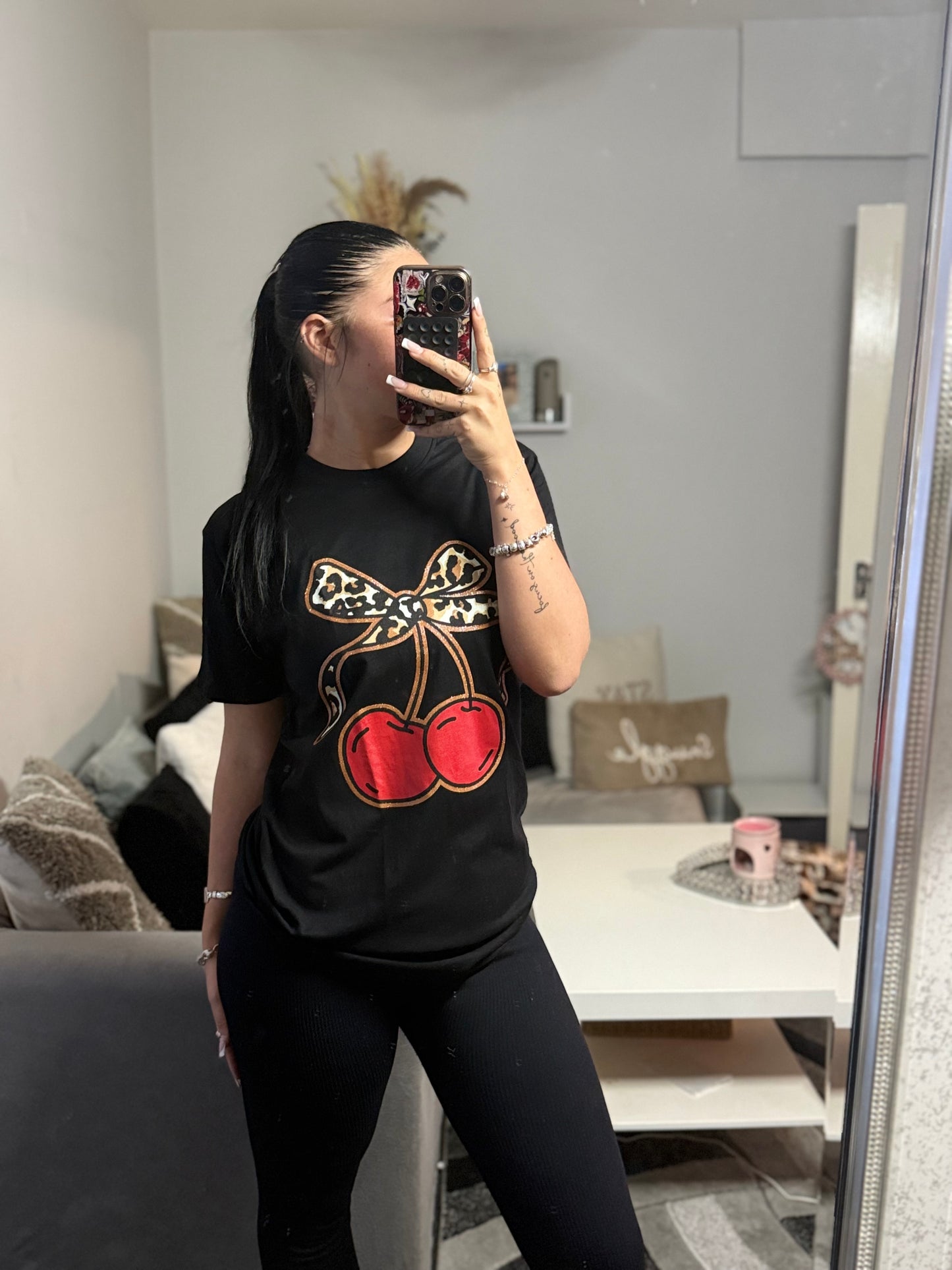Leopard bow cherry top