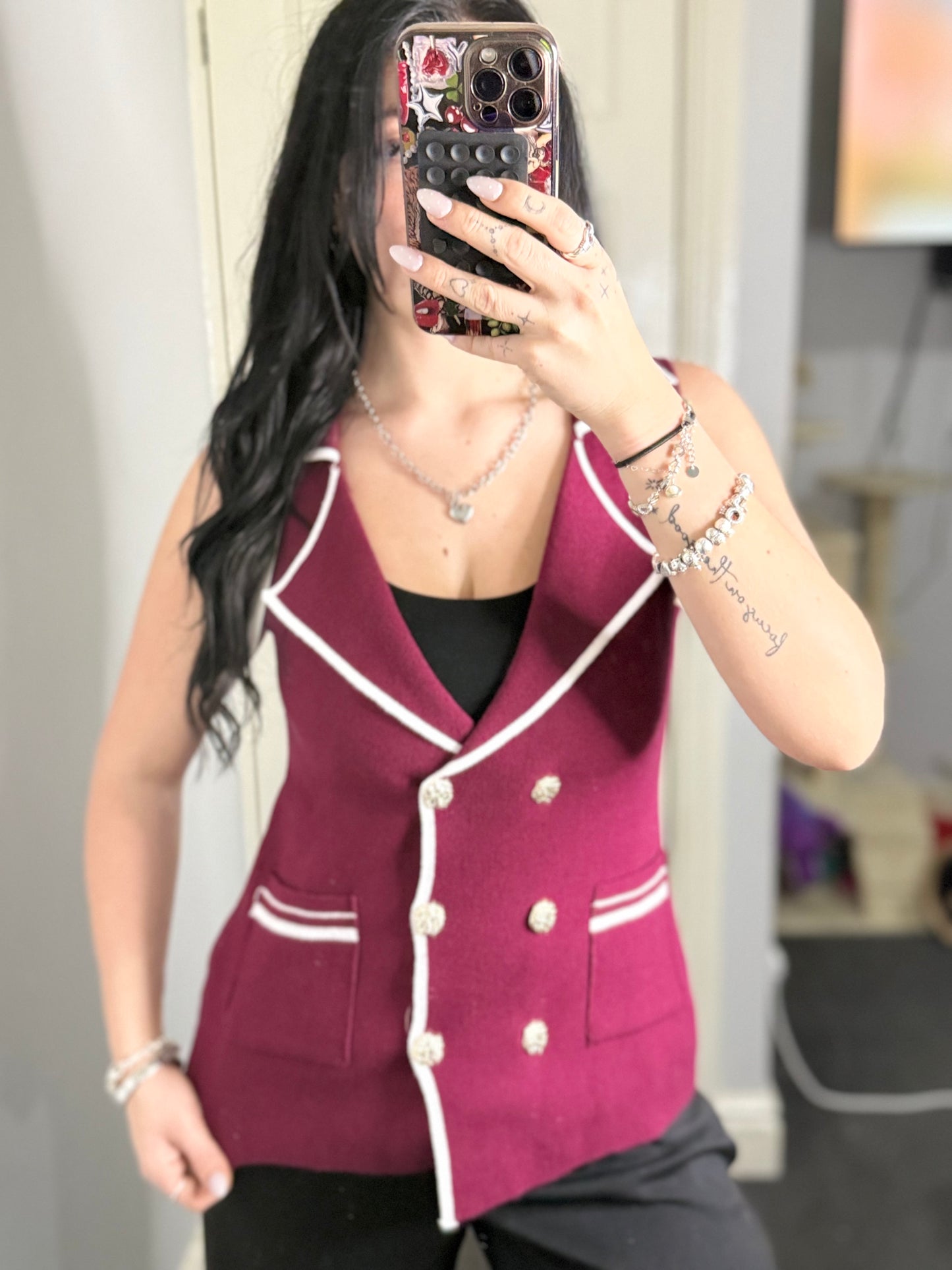 Knitted,collared gold button top