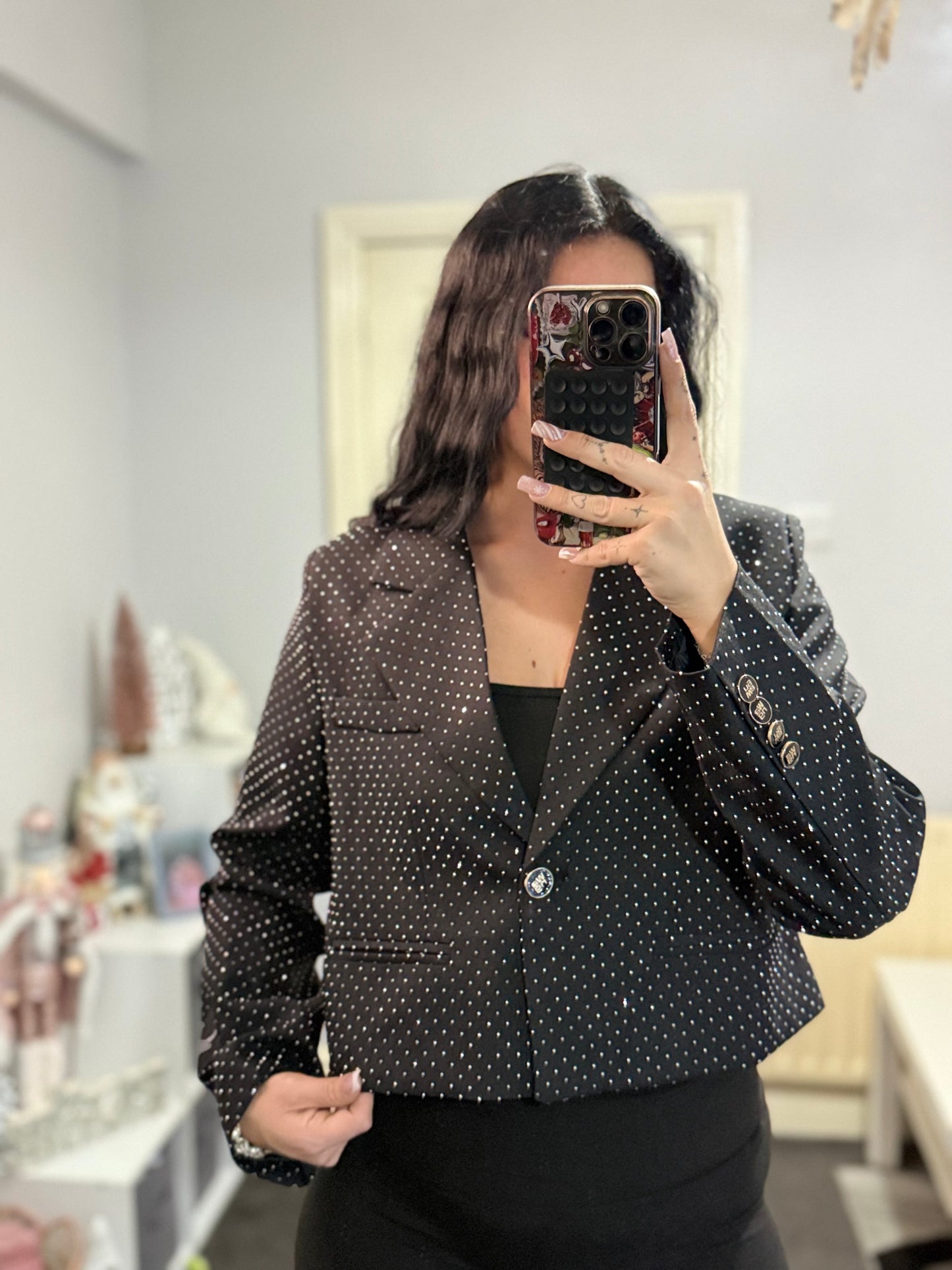 Glitter crop blazer