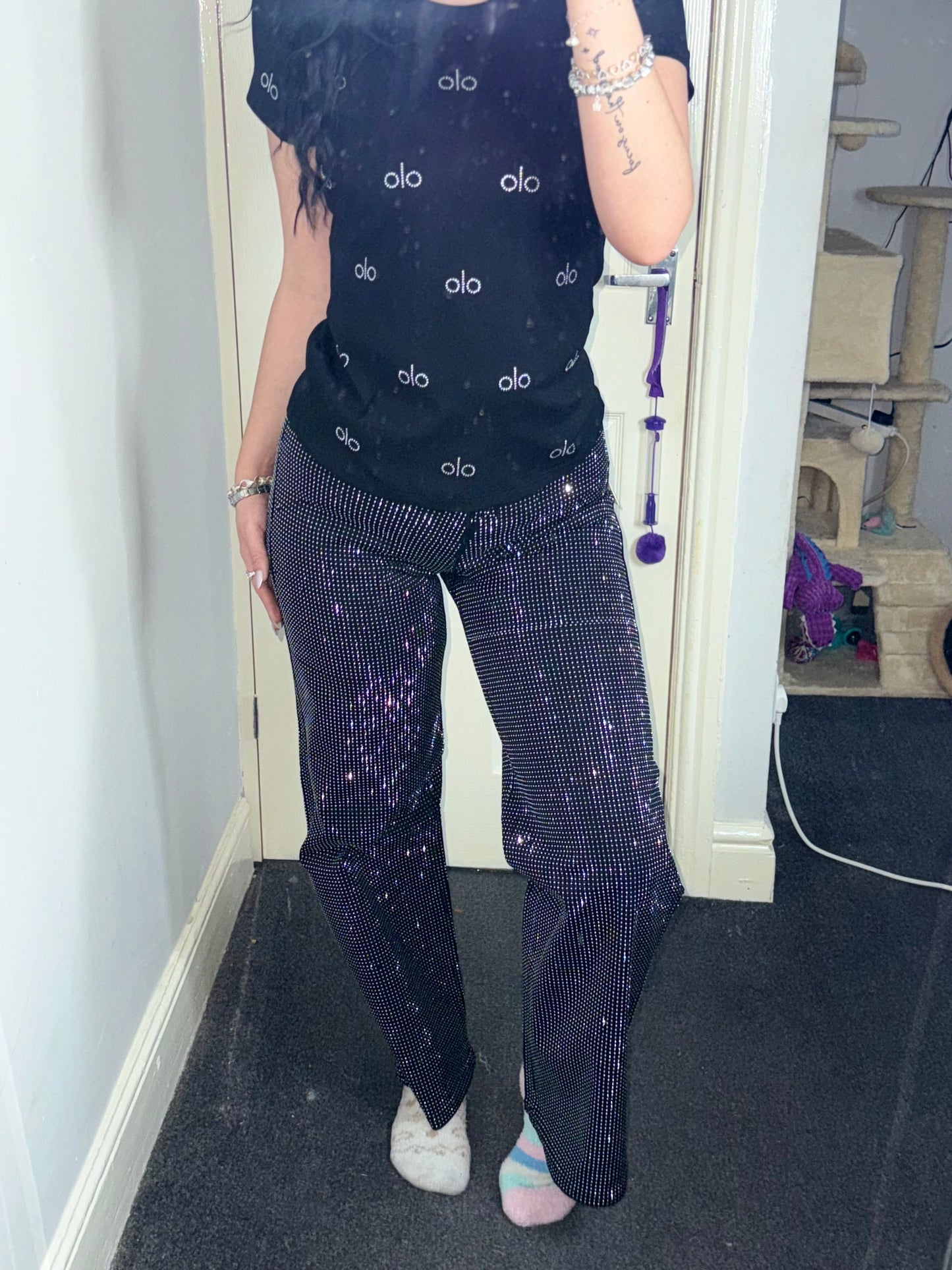 Black rhinestone jeans✨