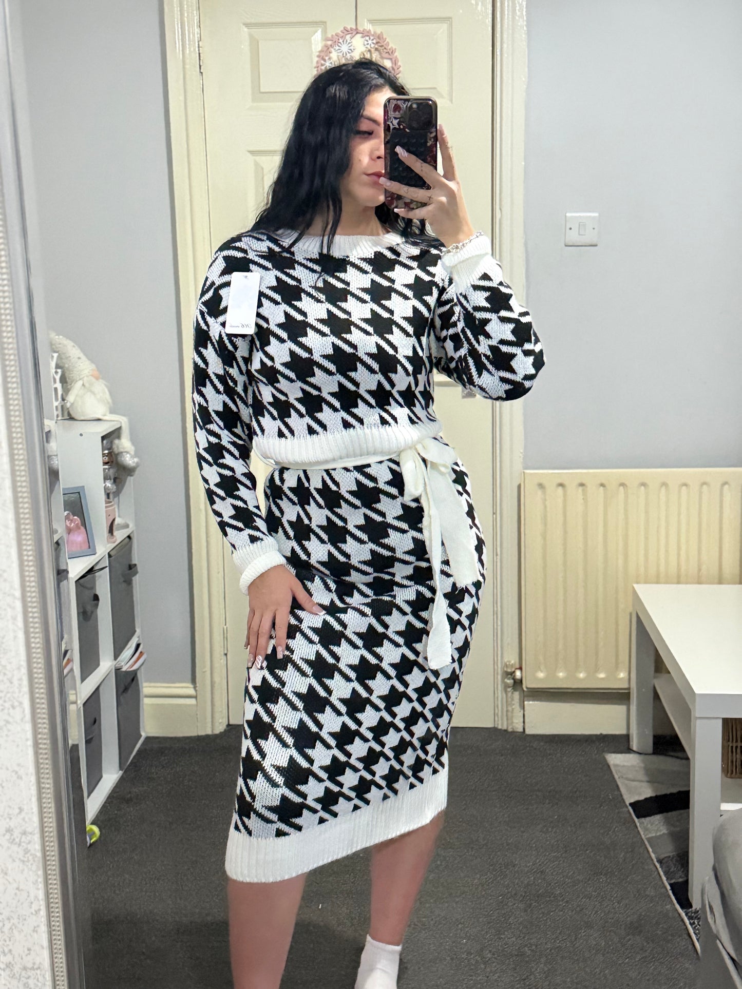 White and black jumper dress