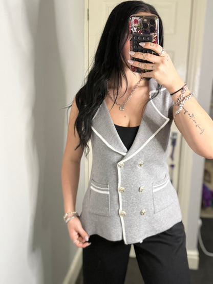 Knitted,collared gold button top