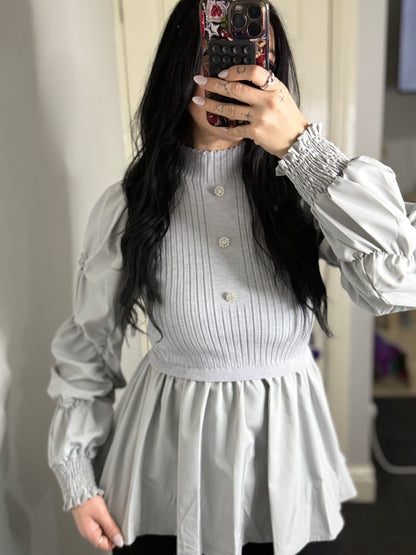 Ribbed knit peplum blouse