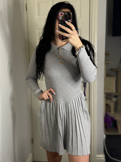 Grey knit gold button dress