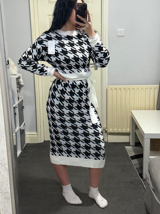 White and black jumper dress