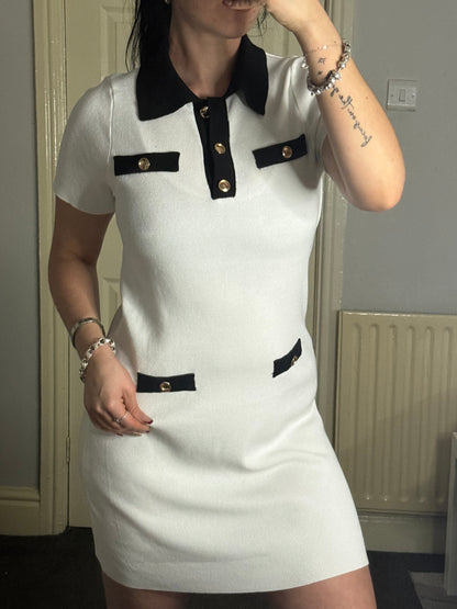Ribbed black and white dress