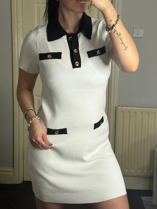 Ribbed black and white dress
