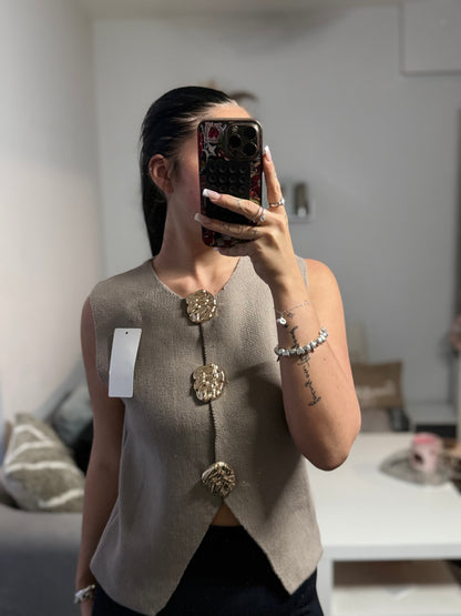 Smart vest gold buttons