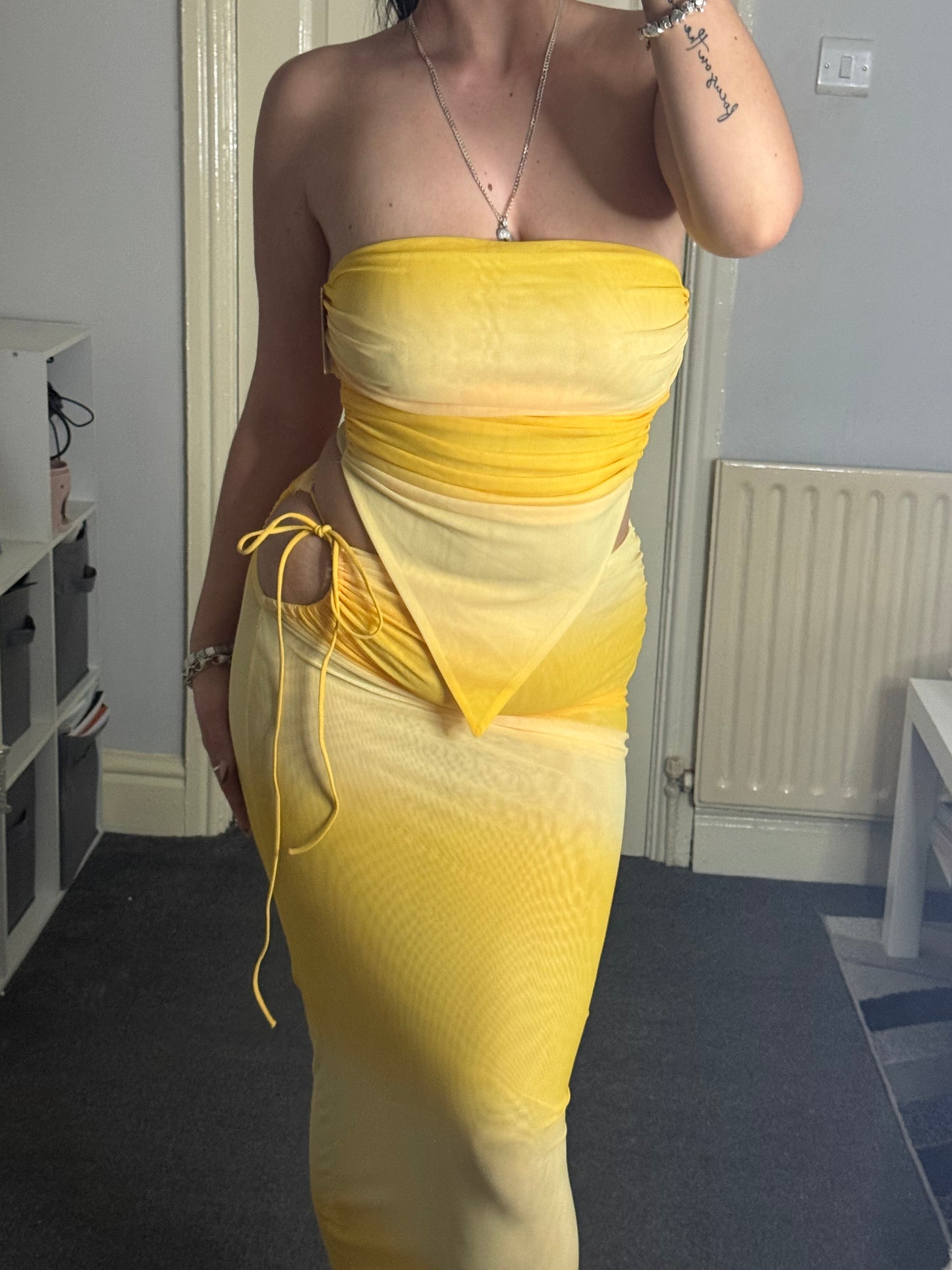 Mesh tie side skirt co-ord set