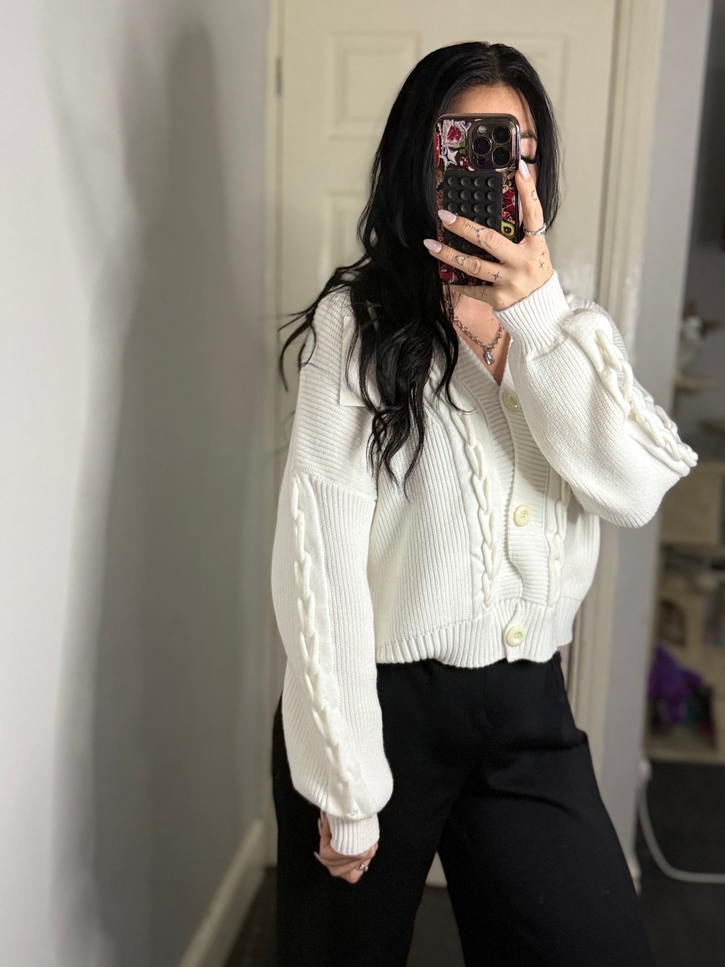 Super soft cropped buttoned braided cardigan