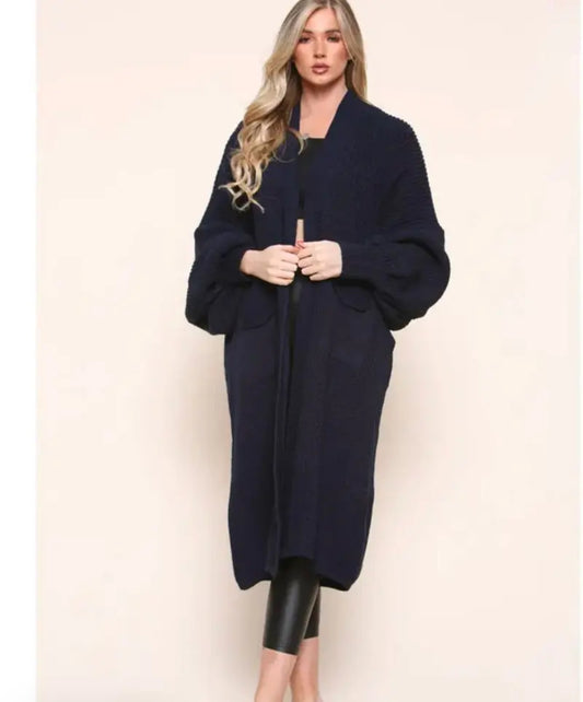 Long knitted ballon sleeve cardigan